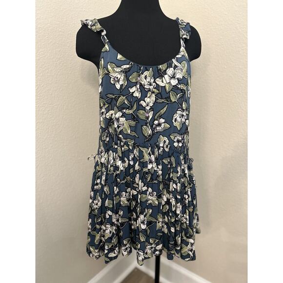 Free People Dear You Blue Floral Lined Mini Dress with pockets Size Small - Picture 1 of 9
